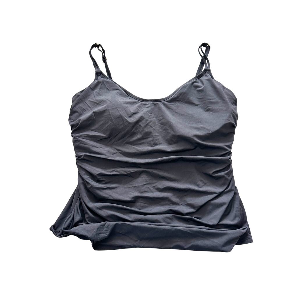 Blue Rod Beattie Solid Black Tankini Top Ruched 18 W